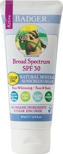 Badger Clear Zinc Natural Mineral Sunscreen Cream SPF 30 Unscented