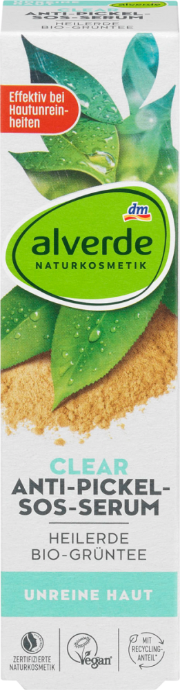 Alverde Sérum Proti Akné SOS Clear s Liečivým Bahnom a Bio Zeleným Čajom