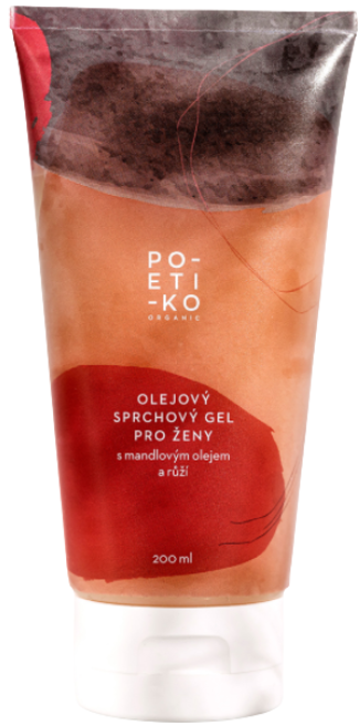 POETIKO organic olejový sprchový gél pre ženy s Mandľovým Olejom a Ružou