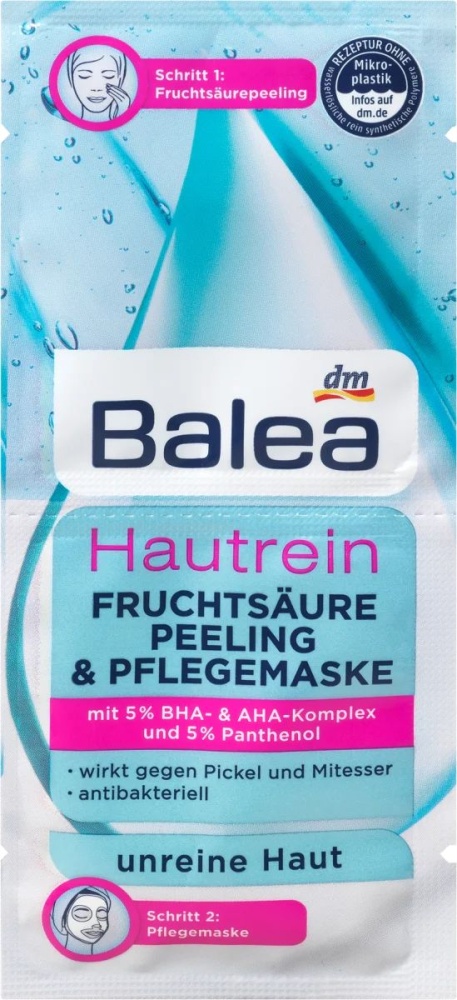Balea Pleťový peeling + ošetrujúca maska proti akné Hautrein