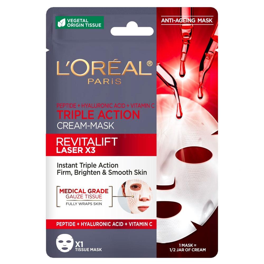 L'ORÉAL PARIS Triple Action Revitalift Laser X3 Textilná krémová pleťová maska 