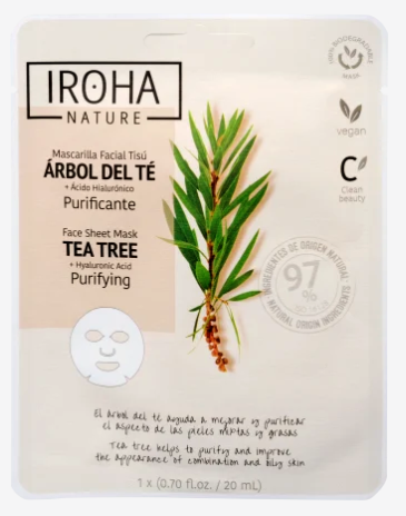 IROHA nature Čistiaca textilná pleťová maska Tea Tree + Hyaluronic Acid