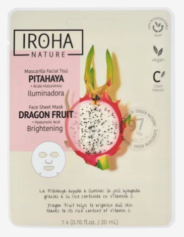 IROHA nature Rozjasňujúca textilná pleťová maska Dragon Fruit + Hyaluronic Acid