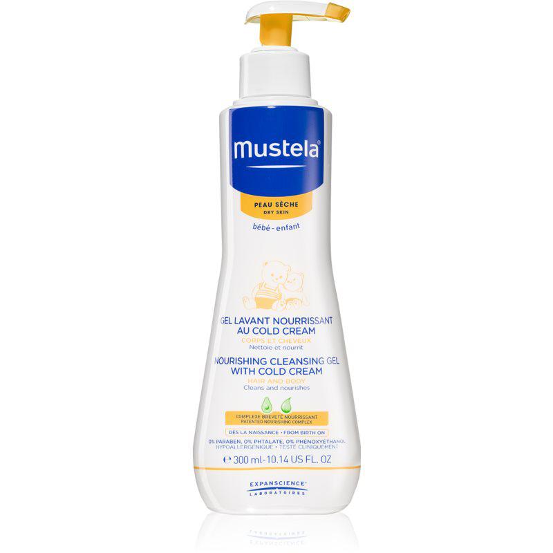 Mustela Bébé Dry Skin výživný čistiaci gél s obsahom ochranného krému obnovujúcim kožnú bariéru pre deti od narodenia 