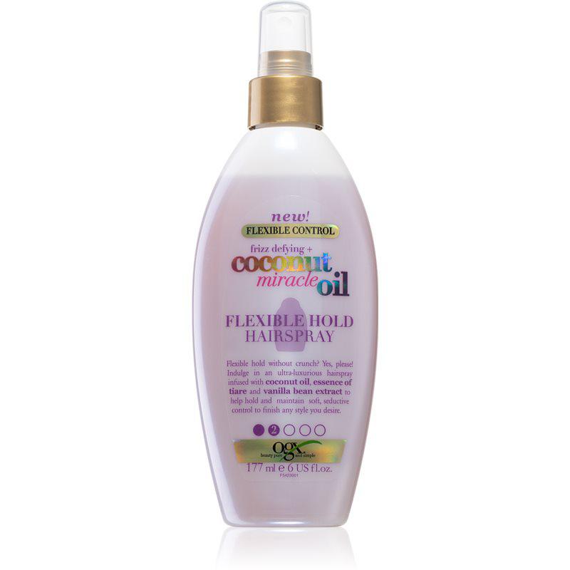 OGX Coconut Miracle Oil lak na vlasy s ľahkou fixáciou bez aerosolu 