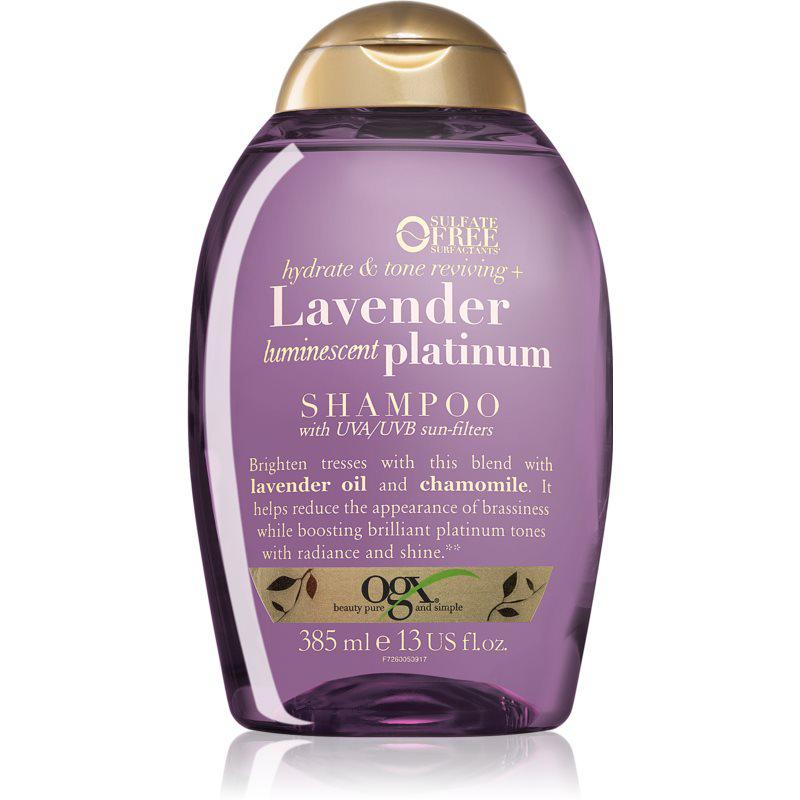OGX Lavender Platinum tónovací šampón pre studené odtiene blond 